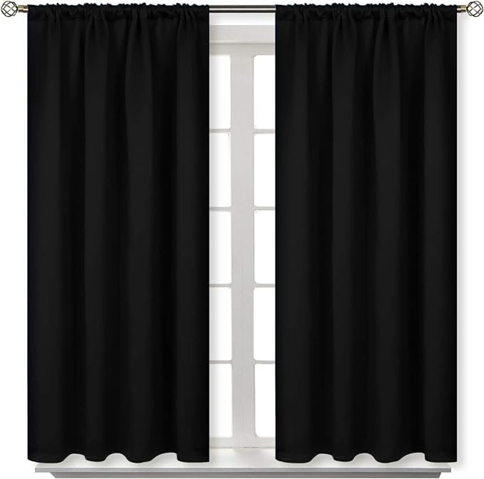 BGment Rod Pocket Blackout Curtains for Bedroom - Thermal Insulated Room Darkening Curtain for Living Room, 52 x 54 Inch, 2 Panels, Black