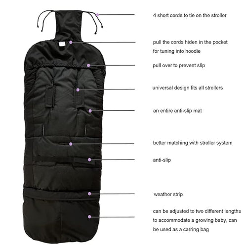 0-5T Length Ajustable Waterproof Stroller Winter Cover for All Stroller, XL Stroller Bunting Bag, Outdoor Tour Winter Stroller Sleeping Bag Infant to Toddler to Pre School