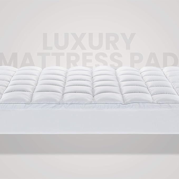 SLEEP ZONE King Size Cotton Mattress Pad, Super Soft Pillow Top Mattress Topper, Thick Fluffy Mattress Cover Deep Pocket 8-21 inches, King, White Cotton Top, King(78X80)