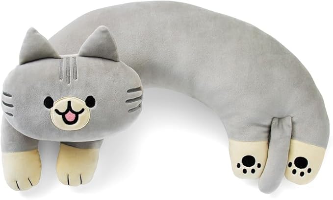 U-Shaped Cat Plush Pillow, Cute Plushies, 20" - Ultrasoft Cat Stuffed Animal, Birtday Gift (Grey)