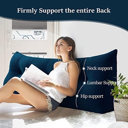 Wedge Headboard Pillow Dorm Room Reading Pillow Back Support for Sitting Up in Bed Bolster Lumbar Cushion Body Positioning Bedrest Velvet 39in Navy Blue Twin
