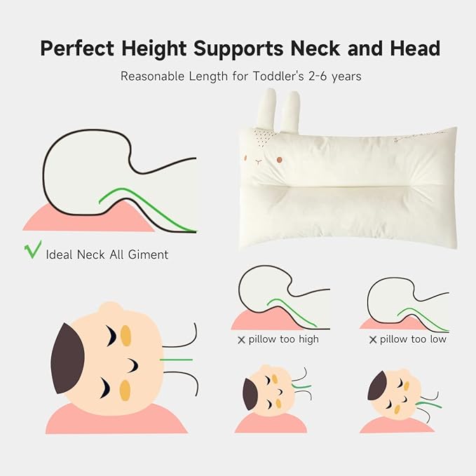 Choc chick Toddler Pillow,20X12inches Machine Washable 100% Cotton Pillowcase Soft Hypoallergenic Kids Pillows,Child Cute Animal Perfect Toddler Pillows for Sleeping 2 Years Old (Rabbit)