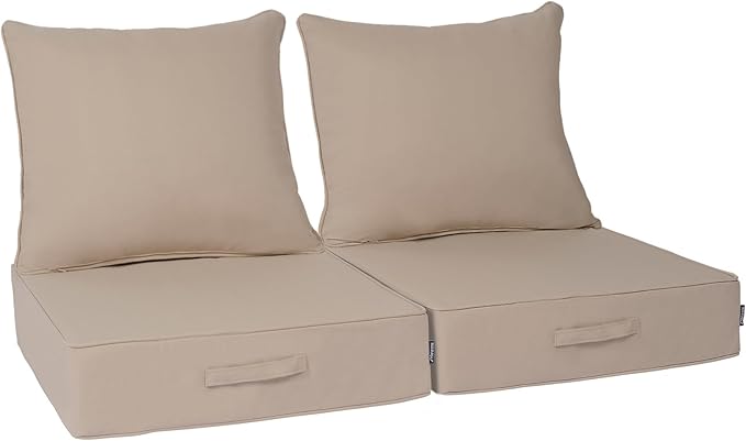 Outdoor Olefin Water-Resistant Deep Seat Cushion Set, 2PCS Weather and Fade Resistant 23''x 26''x 6'' Patio Furniture Seat Cushion, Thickened Sofa Chair Pad for Lawn, Garden, Beige