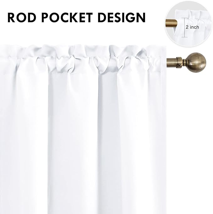 DWCN White Curtains for Living Room Thermal Insulated, 50% Light Blocking Curtains for Bedroom, Dining Room Window, W 38x L 54 Inch, Set of 2 Rod Pocket Curtain Panels