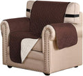 H.VERSAILTEX Reversible Chair Cover Furniture Protector Anti-Slip Couch Cover Water Resistant 2" Elastic Straps Chair Slipcover Pets Kids Fit Sitting Width Up to 21" (Chair:75" x 65", Brown/Beige)