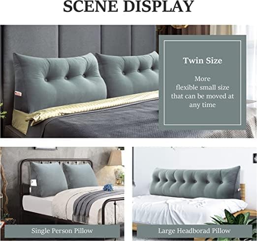 Wedge Headboard Pillow Dorm Room Reading Pillow Back Support for Sitting Up in Bed Bolster Lumbar Cushion Body Positioning Bedrest Gifts for Mom Velvet 76in Light Gray King