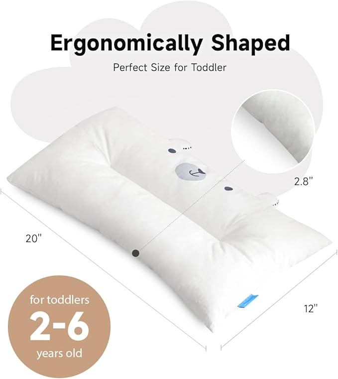 Choc chick Toddler Pillow,20X14inches Machine Washable Soft Hypoallergenic Kids Pillows,Child Cute Animal Perfect Toddler Pillows for Sleeping 2 Year Old (Bear)