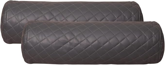 Neck Roll Pillow Cushion Cover, 14x5 Inch Full Moon Round Bolster Pillow Case, Cylinder Soft Lambskin Leather Pillowcase for Head, Spine & Neck Support During Sleep - Quilted Charcoal Grey Pack of 2
