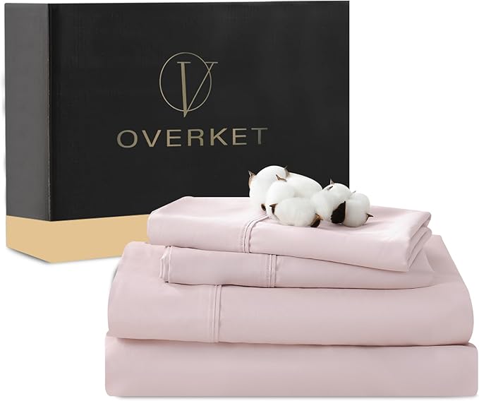 100% Egyptian Cotton Sheets Cal King Sheet Set 4PCS 1000 Thread Count Sateen Weave Soft Breathable 16-Inch Deep Pocket（California King,Light Pink）