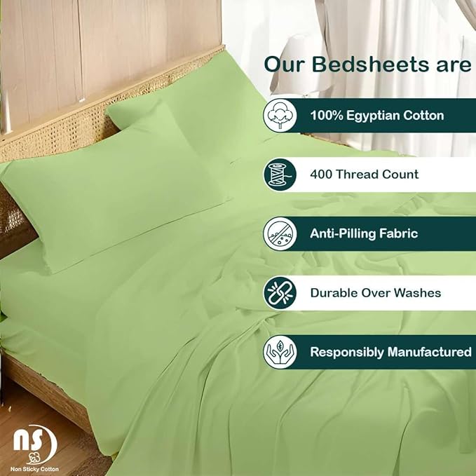 NON Sticky cotton Full Size Sleeper Sofa Sheets, 4 Piece Egyptian Cotton Bed Sheet Set for Sofa Bed, 8" Deep Pocket for Pull Out Couch Mattress, 54" x 75", Sage Solid, Soft & Breathable