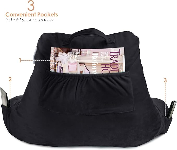 Nestl Reading Pillow for Kids & Teens with Shredded Memory Foam, Backrest Pillows for Reading, Watching, and Gaming, Use on The Couch, Bed, or Floor, Adjustable Support with Washable Cover Black