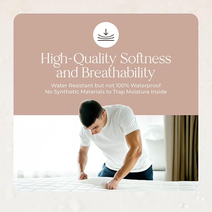 100% Cotton Organic Mattress Pad - Luxury Quilted Mattress Topper Protector Plush & Breathable Machine Washable Design - Fairtrade & GOTS Certified Premium 400GSM Thick with Deep Pocket (Queen)