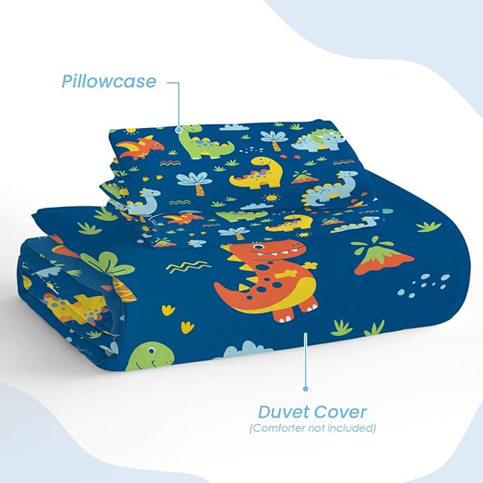 SANDJEST Dinosaur Design Duvet Cover Sets Full Size for Kids Boys, Incude 1 Comforter Cover 80x90 Inches and 2 Pillowcases 20x26 Inches, Comforter Not Included, Gift for Christmas Birthday