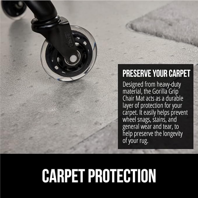 GORILLA GRIP Slip Resistant Office Chair Mat for Carpet Floors, 36x48 Lip Smooth Glide Under Desk Carpeted Floor Protector, Heavy Duty Plastic Computer Mats for Rolling Work and Gaming Chairs, Clear