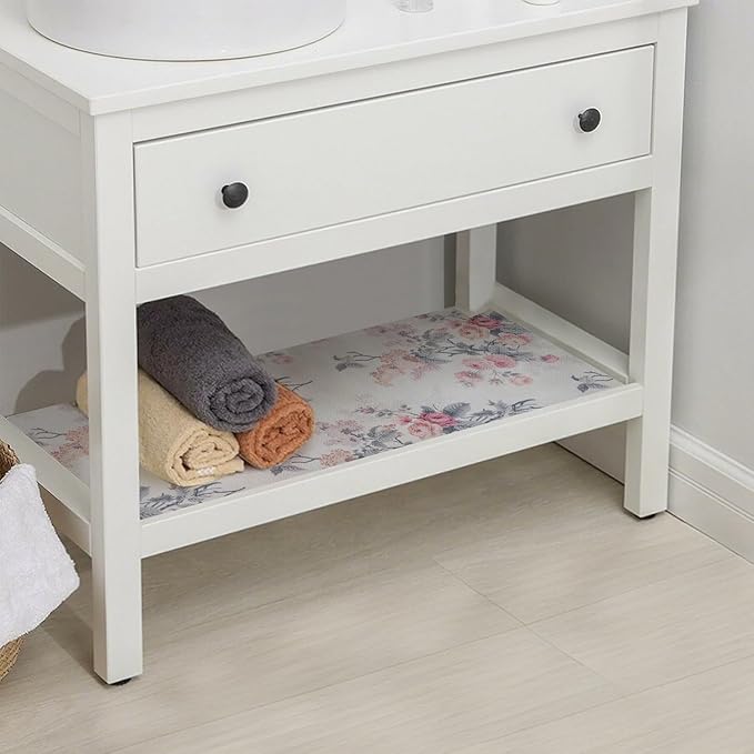 Drawer and Shelf Liner for Cabinets, Non-Adhesive and Strong Non-Slip Vintage Floral Shelf Cabinet Drawer Liners for Kitchen,Table,Bookshelves,Waterproof Cupboard Liners,12IN x 10FT
