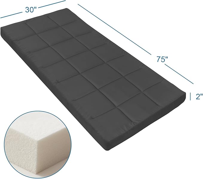 Cot Mattress Topper (Improved Thickness), Foam Quilted Pads for Camping, Soft Comfortable Sleeping Cot Mattress Pad Only, Camping Pad 75"x30" for Camp Cot/Rv Bunk/Narrow Twin Beds, Navy