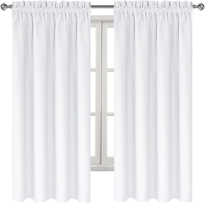DWCN White Curtains for Living Room Thermal Insulated, 50% Light Blocking Curtains for Bedroom, Dining Room Window, W 52x L 63 Inch, Set of 2 Rod Pocket Curtain Panels