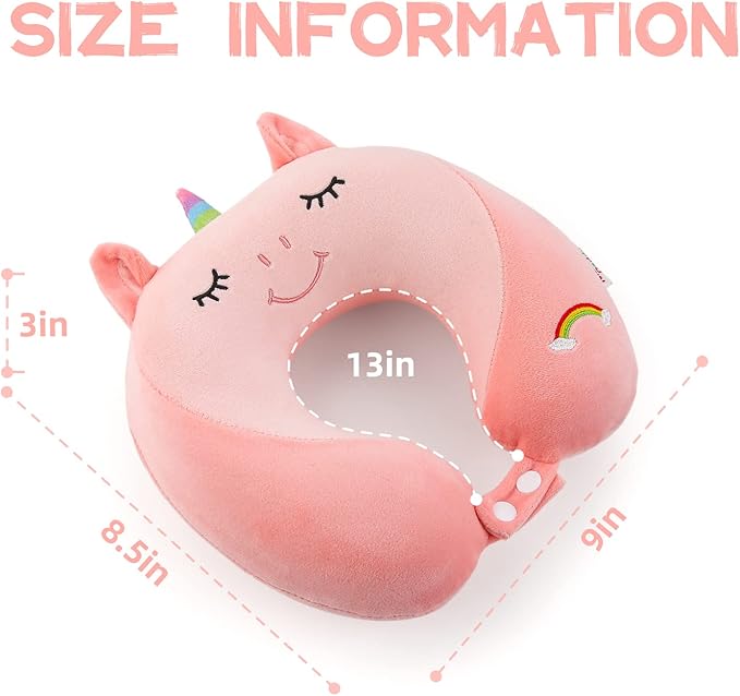 Niuniu Daddy Unicorn Kids Travel Pillows for 3-8 Y/O, Travel Essentials for Road Trip Long Flight, Soft Memory Foam Neck Pillows for Airplane, Car Seat, Traveling, Sleeping for Boys Girls Toddler