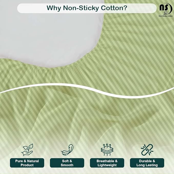 NON Sticky cotton Full Size Sleeper Sofa Sheets, 4 Piece Egyptian Cotton Bed Sheet Set for Sofa Bed, 7" Deep Pocket for Pull Out Couch Mattress, 54" x 75", Sage Stripe, Soft & Breathable