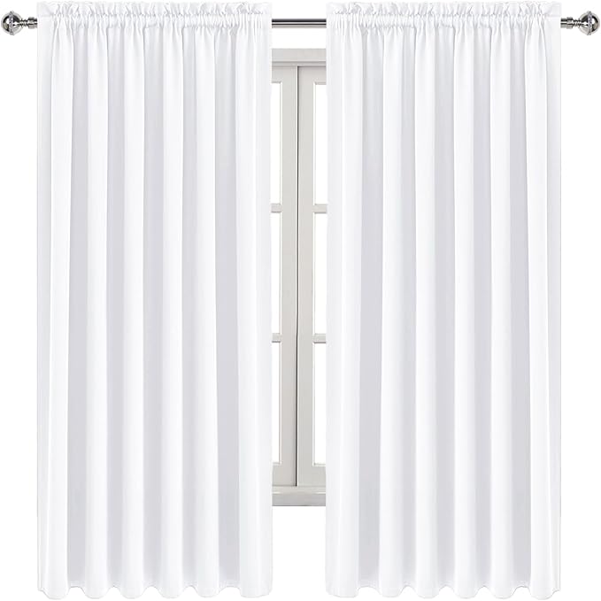 DWCN White Curtains for Living Room Thermal Insulated, 50% Light Blocking Curtains for Bedroom, Dining Room Window, W 70x L 63 Inch, Set of 2 Rod Pocket Curtain Panels