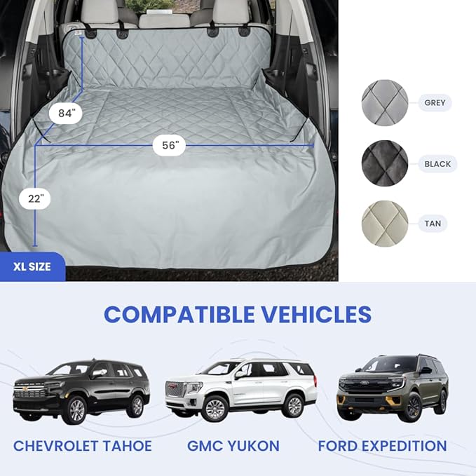 4Knines Split Cargo Liner for SUV – for Dogs & Pets, Heavy-Duty, Waterproof Trunk Mat & Cargo Cover – Fits 60/40 Split Bench & Armrest Pass-Through – Machine Washable, Non-Slip (Extra Large, Beige)