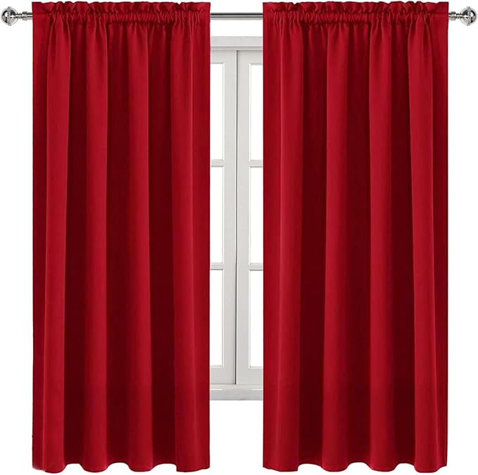 DWCN Blackout Curtains Room Darkening Thermal Insulated Bedroom Curtains Window Curtain Panels, 52 x 63 inches Long, Set of 2 Red Rod Pocket Drapes
