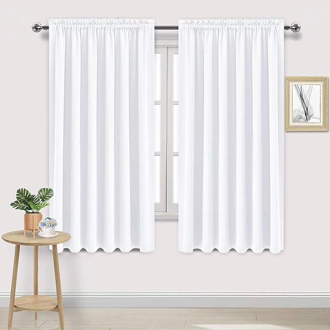 DWCN White Curtains for Living Room Thermal Insulated, 50% Light Blocking Curtains for Bedroom, Dining Room Window, W 70x L 63 Inch, Set of 2 Rod Pocket Curtain Panels