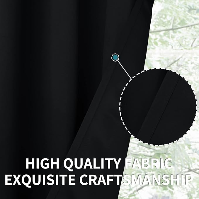 BGment Small Black Curtains 34x30 Inch for Short Window - Rod Pocket Half Window Drapes for Kitchen Cafe Decorative Thermal Insulated Room Darkening Blind Rv Camper Privacy, 2 Panels