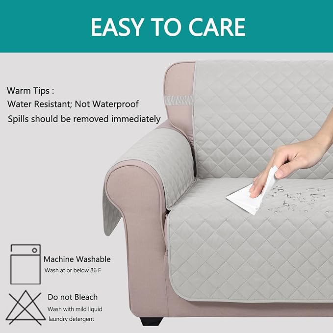 U-NICE HOME Recliner Chair Covers Reversible Chair Cover Pet Covers for Dogs with Elastic Straps Water Resistant Diamond Quilted (23''Recliner Small, Light Grey/Light Grey)