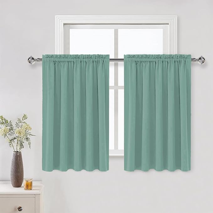 DWCN Blackout Curtains for Living Room Thermal Insulated, Energy Saving & Noise Reducing Bedroom Curtains, Sage Green, W 60x L 36 Inch, Set of 2 Rod Pocket Curtain Panels