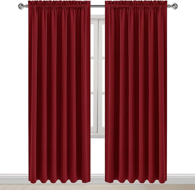 DWCN Blackout Curtains for Living Room Thermal Insulated, Energy Saving & Noise Reducing Bedroom Curtains, Amaranth Red, W 70x L 84 Inch, Set of 2 Rod Pocket Curtain Panels