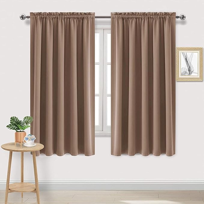 DWCN Blackout Curtains for Bedroom – Rod Pocket Thermal Insulated Noise Reducing Noise Reducing Drapes for Living Room, W 60 x L 63 Inch, 2 Panels, Khaki