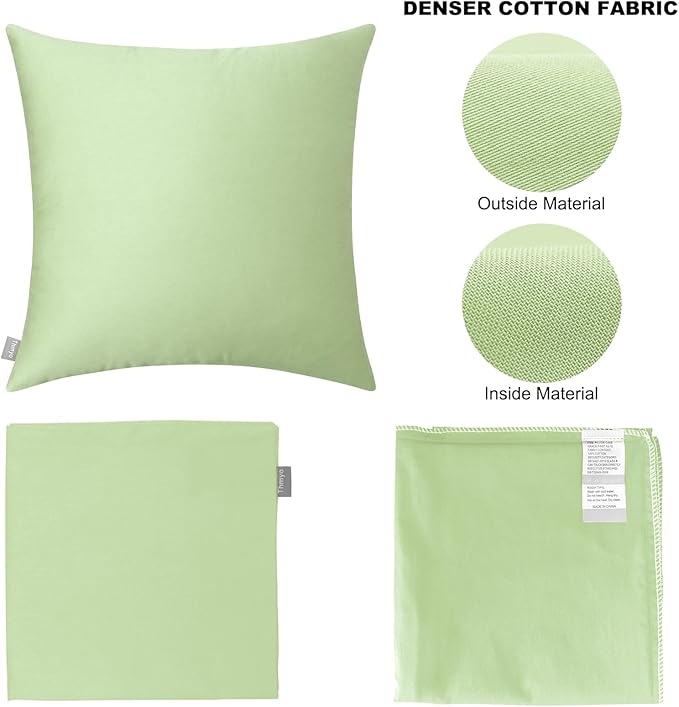 Thmyo 4-Pack 100% Cotton Comfortable Solid Decorative Throw Pillow Case Square Cushion Cover Pillowcase DIY Sublimation Blank Pillow Covers(20x20 inch/ 50x50cm,Light Pea Green)