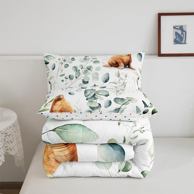 Erosebridal Cartoon Seal Toddler Bedding Sets Toddler Ocean Wildlife Comforter Set, Spring Plant Bedding Comforter Sets Eucalyptus Leaf Duvet Insert, Sea Animal Theme Down Comforter Kids Room Decor