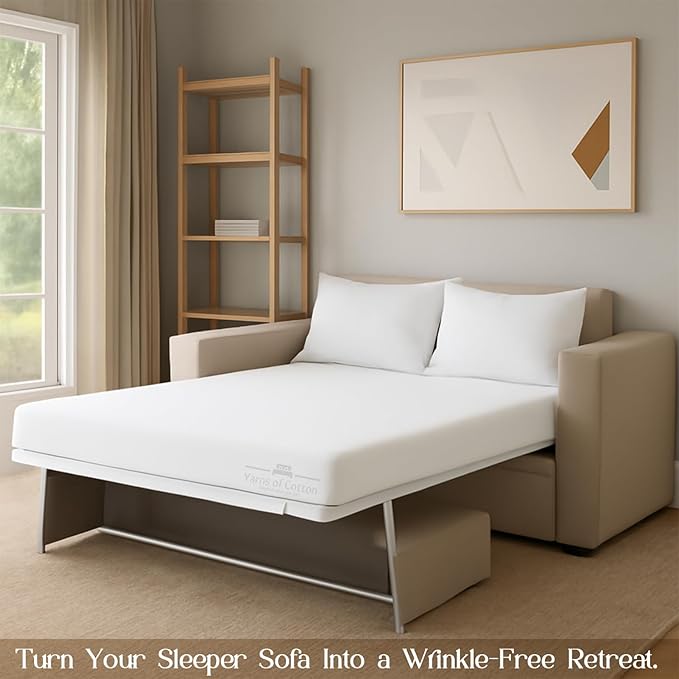 Sleeper Sofa 4 Piece Bed Sheet Set Premium Quality 100% Cotton 500 Thread Count, Smooth & Super Soft Sateen Weave, Extra Soft Bed Sheets, Wrinkle Free, 8 Inch Deep Pocket (Twin, White)