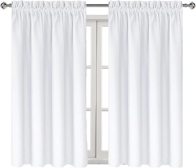 DWCN White Curtains for Living Room Thermal Insulated, 50% Light Blocking Curtains for Bedroom, Dining Room Window, W 52x L 54 Inch, Set of 2 Rod Pocket Curtain Panels