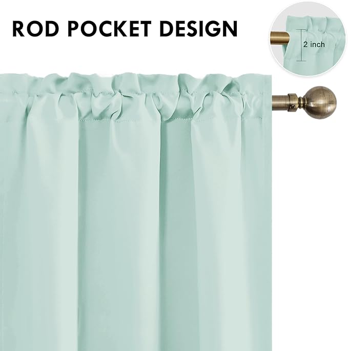 DWCN Blackout Curtains for Living Room Thermal Insulated, Energy Saving & Noise Reducing Bedroom Curtains, Mint Green, W 42x L 72 Inch, Set of 2 Rod Pocket Curtain Panels
