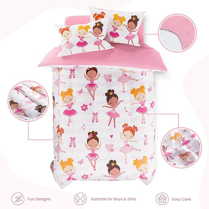 SANDJEST Ballet Twin Bedding Sets for Girls, Ultra Soft Microfiber Comforter Set with 3-Pieces, Comforters Kids Bed Set for Children Teen Tween Bedroom Decor
