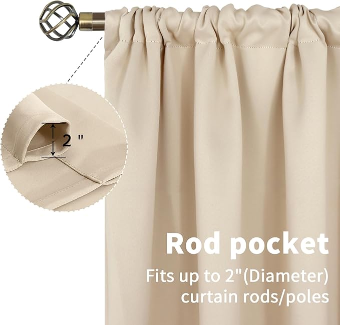 BGment Small Blackout Curtains 30 Inches Length - Rod Pocket Half Window Drapes for Kitchen Cafe Bathroom Bedroom Rv Camper Thermal Insulated Privacy Blinds, Champagne, 2 Panels, 34 x 30 Inch