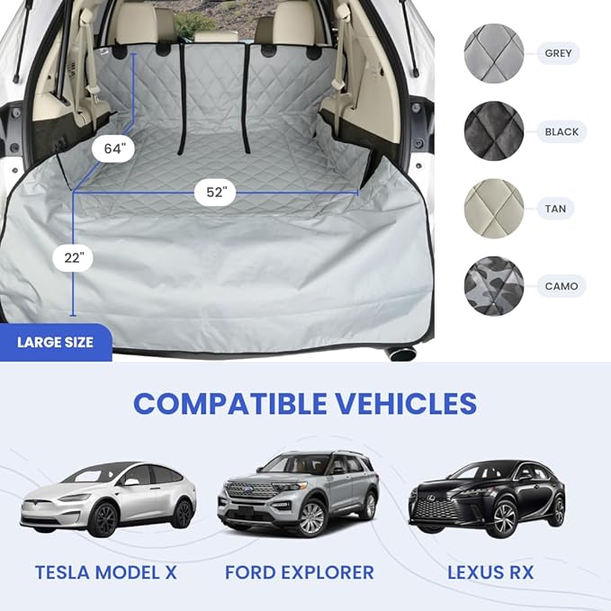 4Knines Split Cargo Liner for SUV – for Dogs & Pets, Heavy-Duty, Waterproof Trunk Mat & Cargo Cover – Fits 60/40 Split Bench & Armrest Pass-Through – Machine Washable, Non-Slip, Durable (Large, Camo)