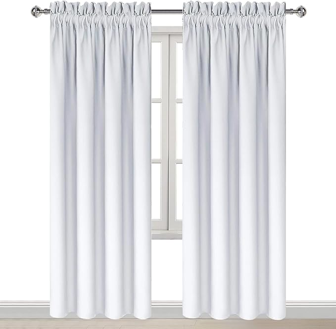 DWCN Blackout Curtains for Bedroom – Rod Pocket Thermal Insulated Noise Reducing Noise Reducing Drapes for Living Room, W 52 x L 95 Inch, 2 Panels, Greyish White