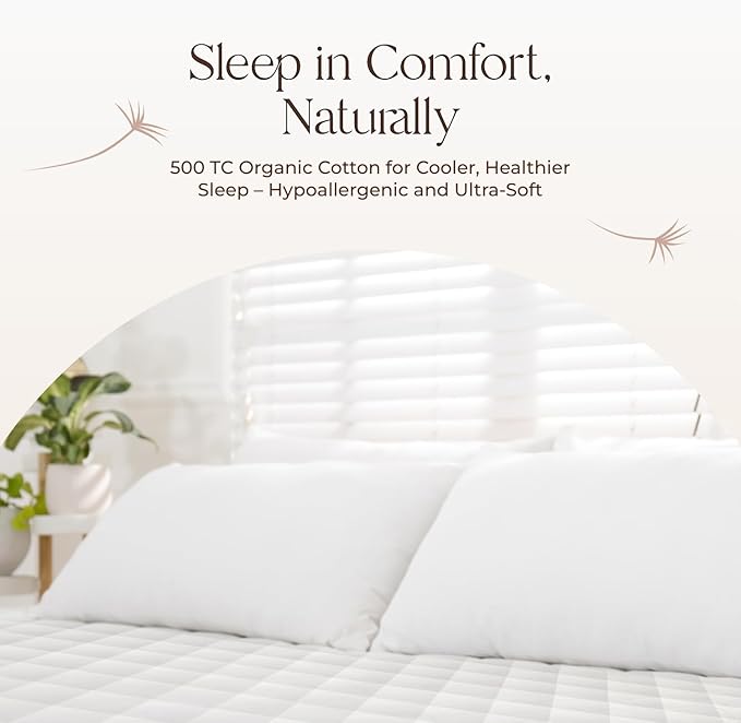 100% Cotton Organic Mattress Pad - Luxury Quilted Mattress Topper Protector Plush & Breathable Machine Washable Design - Fairtrade & GOTS Certified Premium 400GSM Thick with Deep Pocket (Twin)