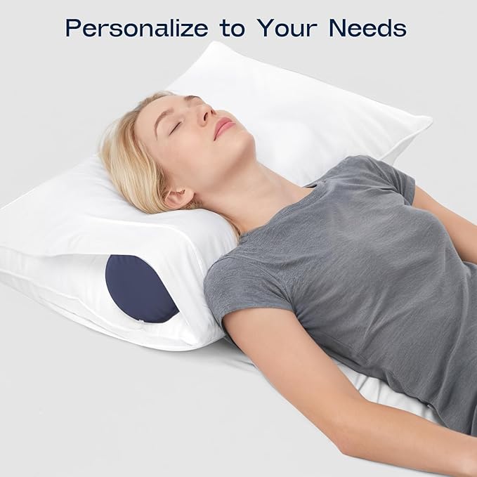 Neck Roll Pillow for Neck Pain Relief - Memory Foam Neck Support Pillow for Bed | Round Neck Pillow for Sleeping, 15.7 * 6 * 6inch ((Navy-Blue)