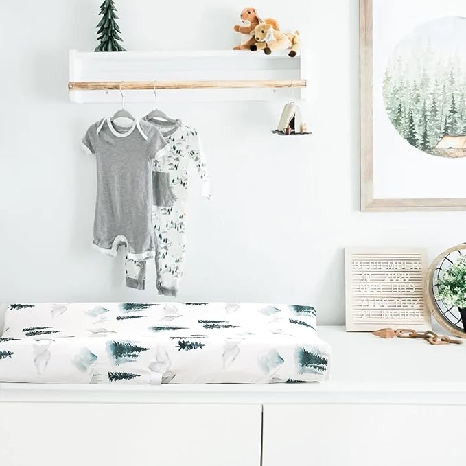 GRSSDER Stretch Ultra Soft Jersey Knit Changing Pad Cover Set 2 Pack, Change Table Pad Covers Fit 32"/34" x 16" Pads Safe and Snug, Cute Wild Forest Mongooses for Baby