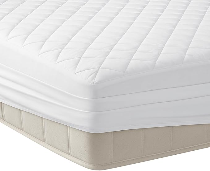 YATAS BEDDING Perle Quilted Fitted Mattress Protector, Machine Washable and Easy Care, Superior Protection and Comfort,100% Cotton Breathable top, White (White, Twin) - 39"x75" - 14" Deep Pocket