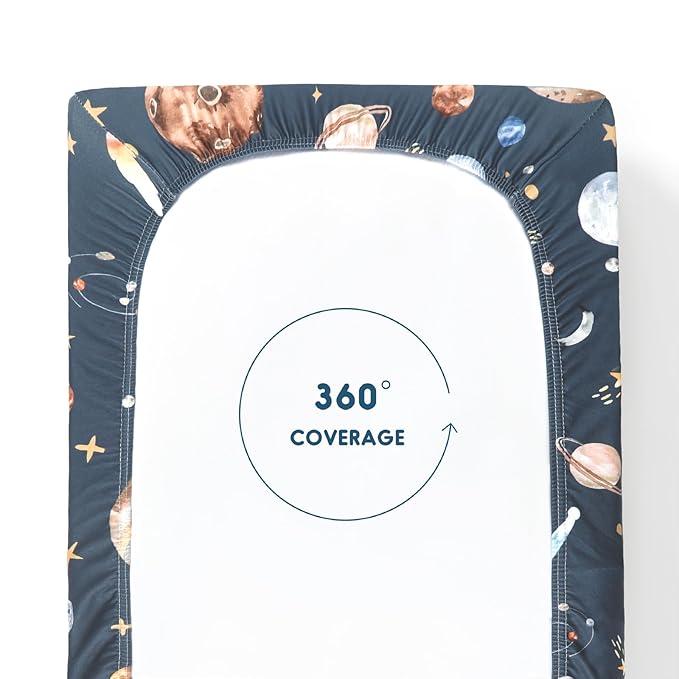 GRSSDER Stretch Ultra Soft Jersey Knit Changing Pad Cover Set 2 Pack, Change Table Pad Covers Fit 32"/34" x 16" Pads Safe and Snug, Space Print for Boys and Girls