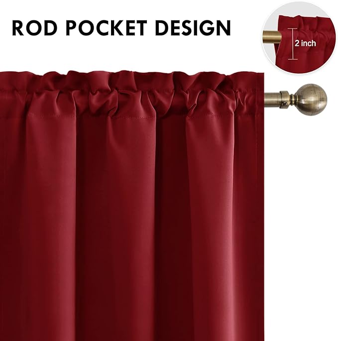 DWCN Christmas Blackout Curtains Room Darkening Thermal Insulated Bedroom Curtains Window Curtain Panels, 42 x 84 inches Long, Set of 2 Burgundy Rod Pocket Drapes