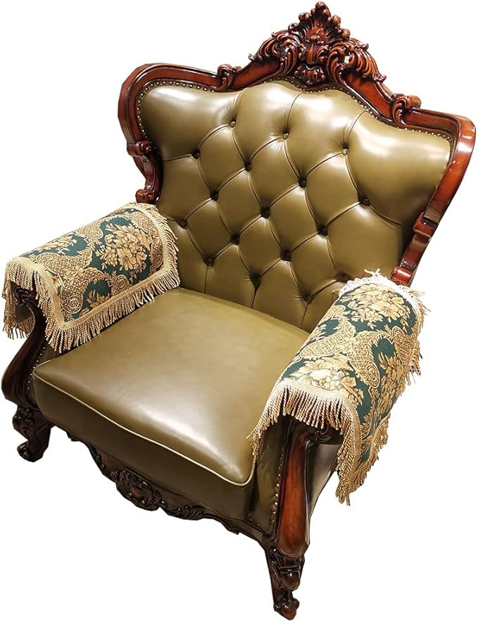 LUFEIJIASHI Luxury Couch Arm Covers, Washable Armrest Protectors for Leather Sofa, Anti Slip Recliner Chair Covers Set of 2 (FRSG-Green)