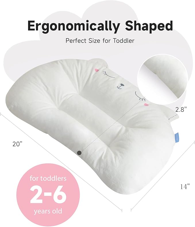 Choc chick Toddler Pillow,20X14inches Machine Washable Soft Hypoallergenic Kids Pillows,Child Cute Animal Perfect Toddler Pillows for Sleeping 2 Year Old (Cat)