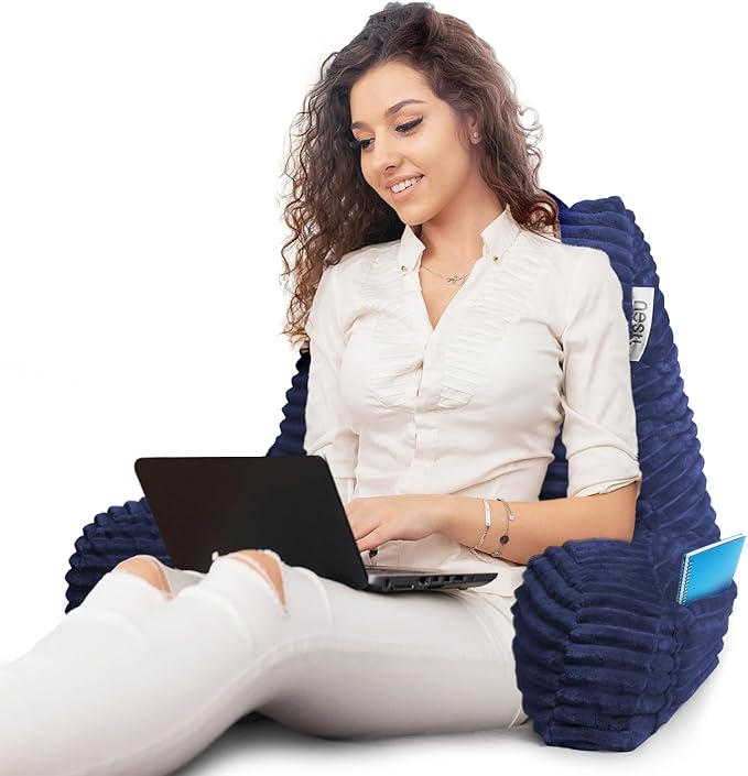 Hearth & Harbor Reading Pillow for Bed Adult – Back Pillow for Sitting in Bed, Standard Bed Pillows for Sitting Up in Bed, Foam Bed Chair Pillow, Navy Bed Rest Pillow